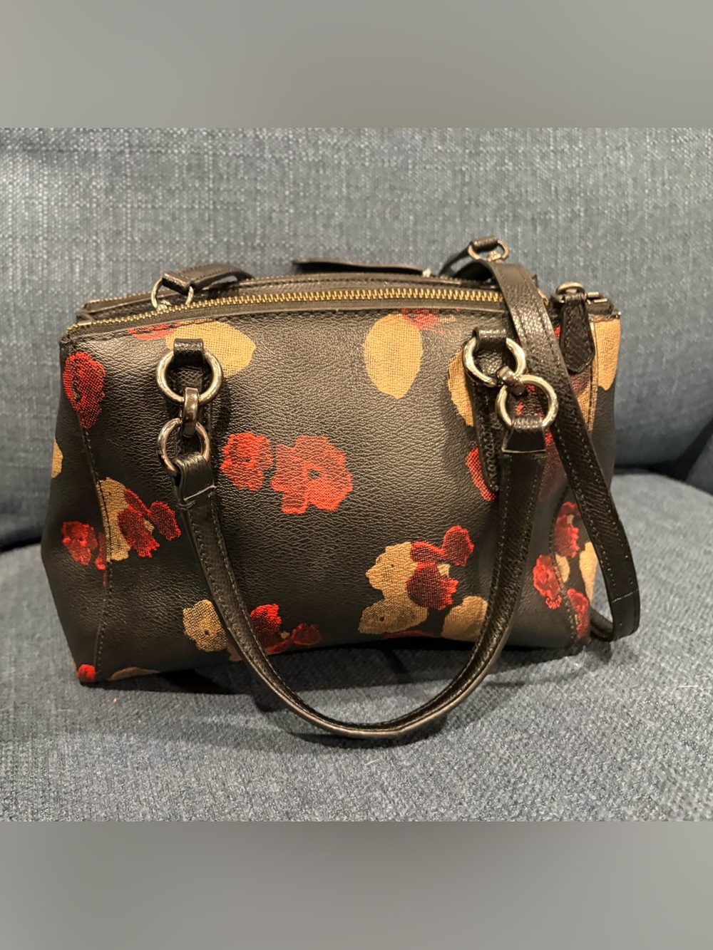 Coach Mia Floral Mini Satchel Crossbody | Black Pebbled Leather Floral Print - Picture 2 of 14